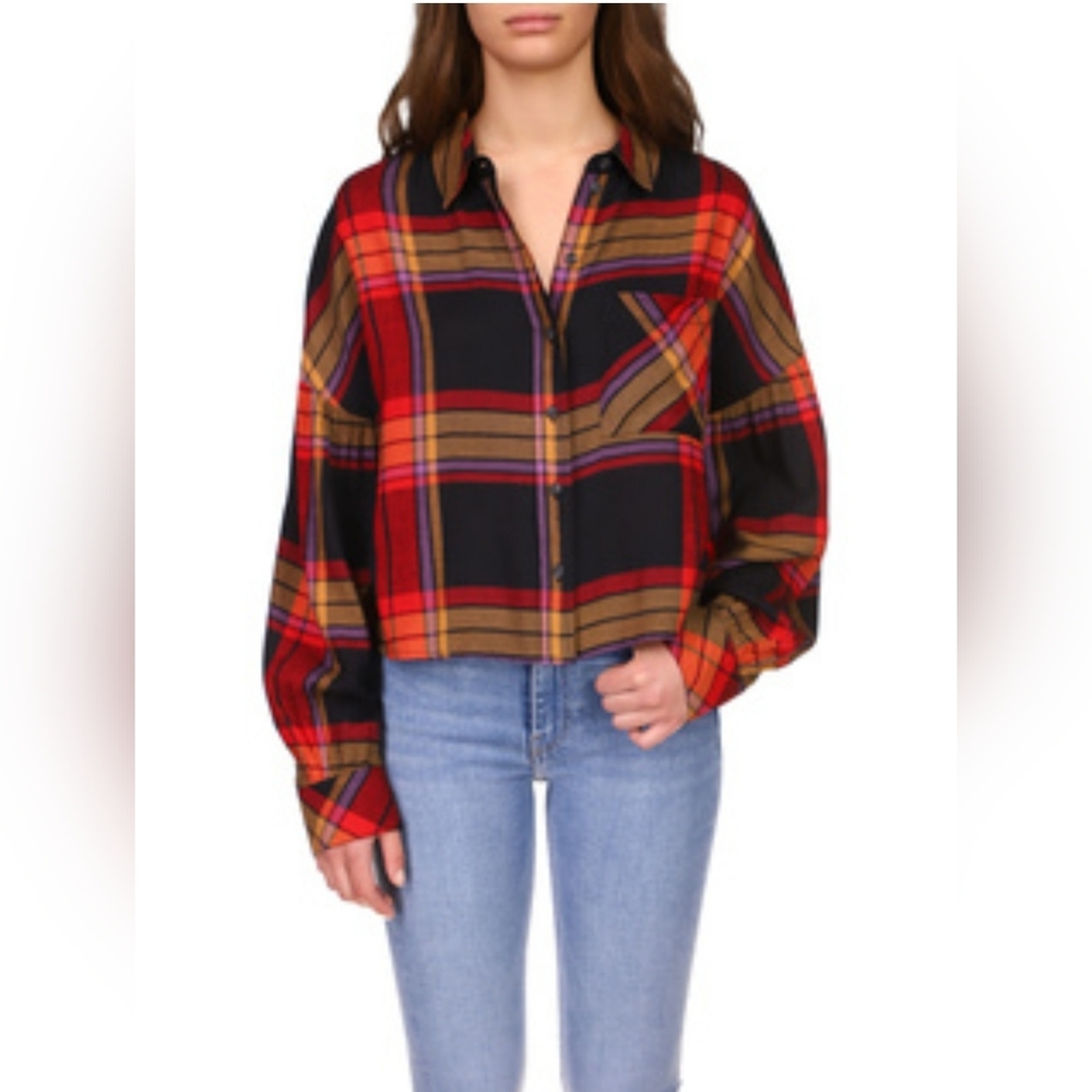 Sanctuary Women's Multicolor Plaid Collared The Cabin Button Up Shirt Size  M